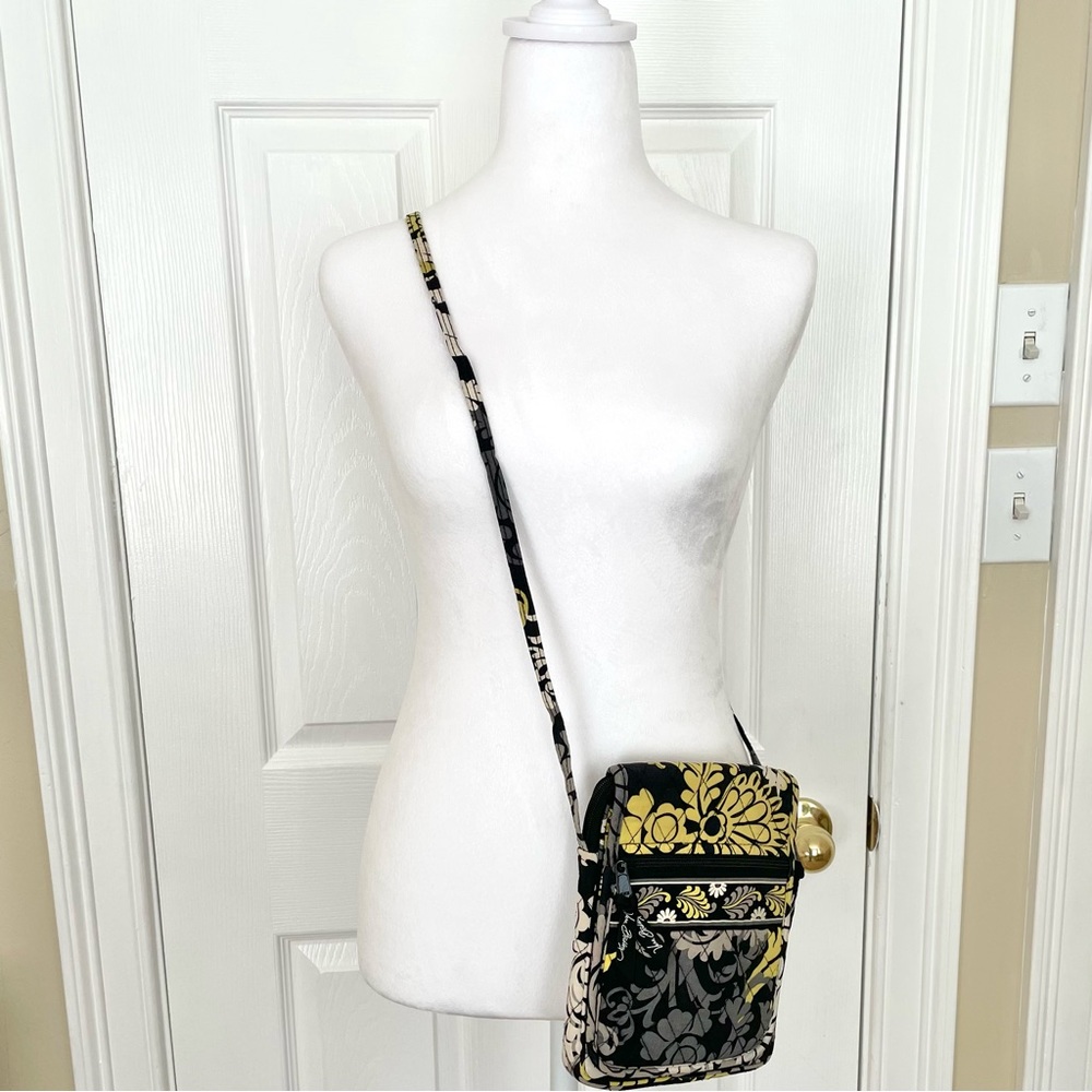Vera Bradley Small Crossover Bag, Quilted Black, Gray, Khaki and Yellow/Green